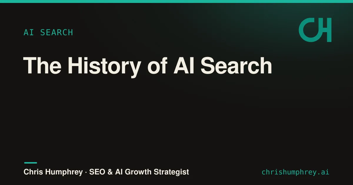 A visual history of AI search from BERT in 2019 to Google AI Mode in 2026.